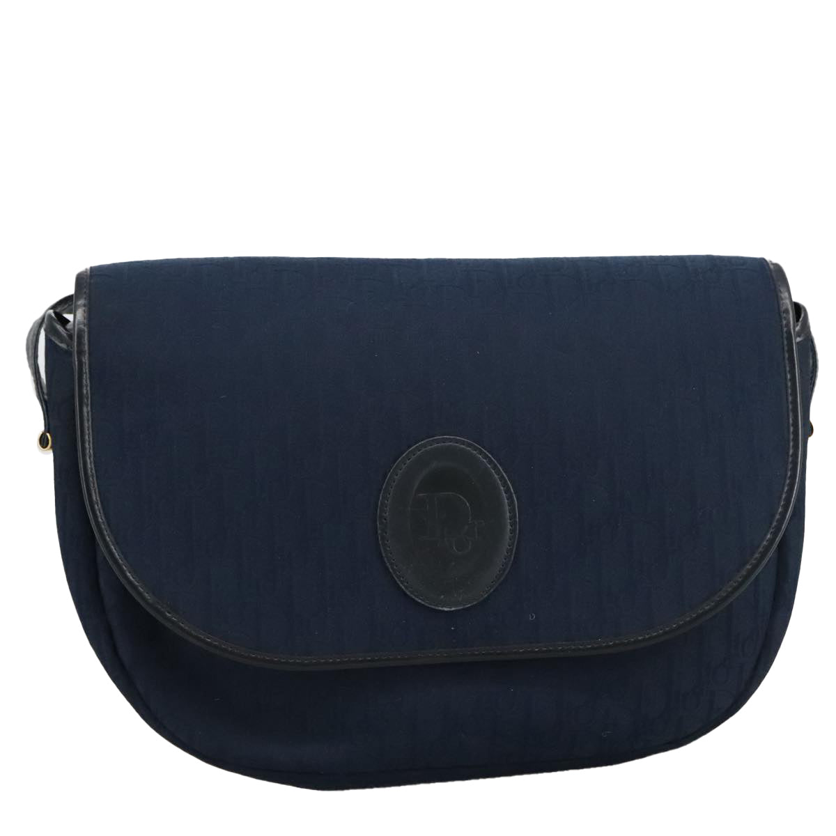 Christian Dior Trotter Canvas Shoulder Bag Navy Gold Auth ep6229