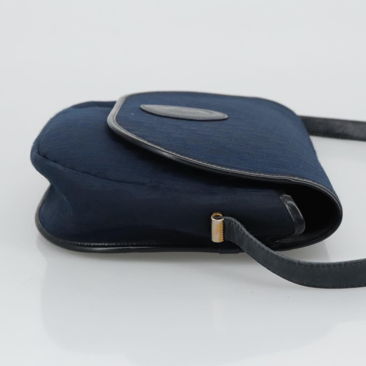 Christian Dior Trotter Canvas Shoulder Bag Navy Gold Auth ep6229