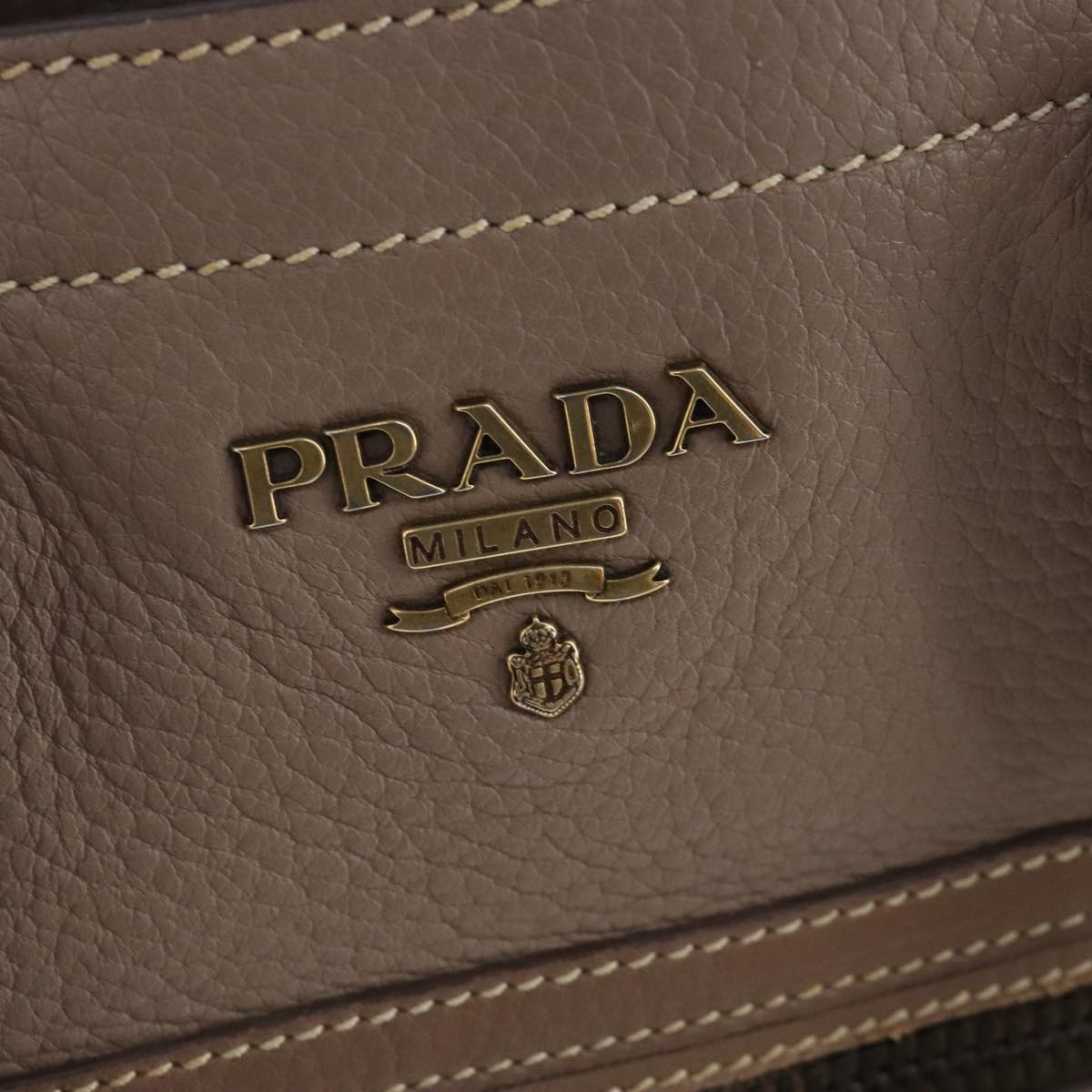 PRADA Hand Bag Leather Brown Gold Auth ep6241