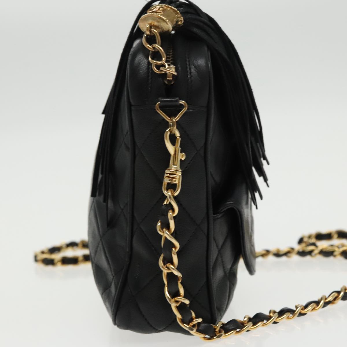 CHANEL Matelasse Chain Shoulder Bag Lamb Skin Black Gold CC Auth ep6251