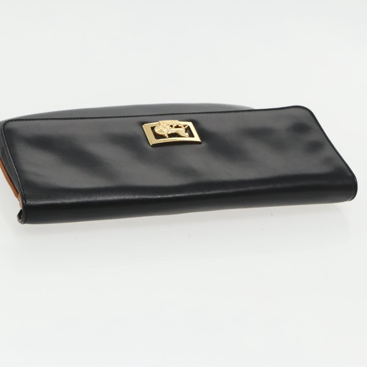 CELINE Horse Carriage Clutch Bag Leather Black Gold Auth ep6260