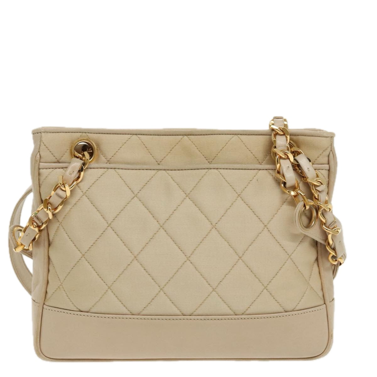 CHANEL Matelasse Chain Shoulder Bag Satin Beige Gold CC Auth ep6261 - 0