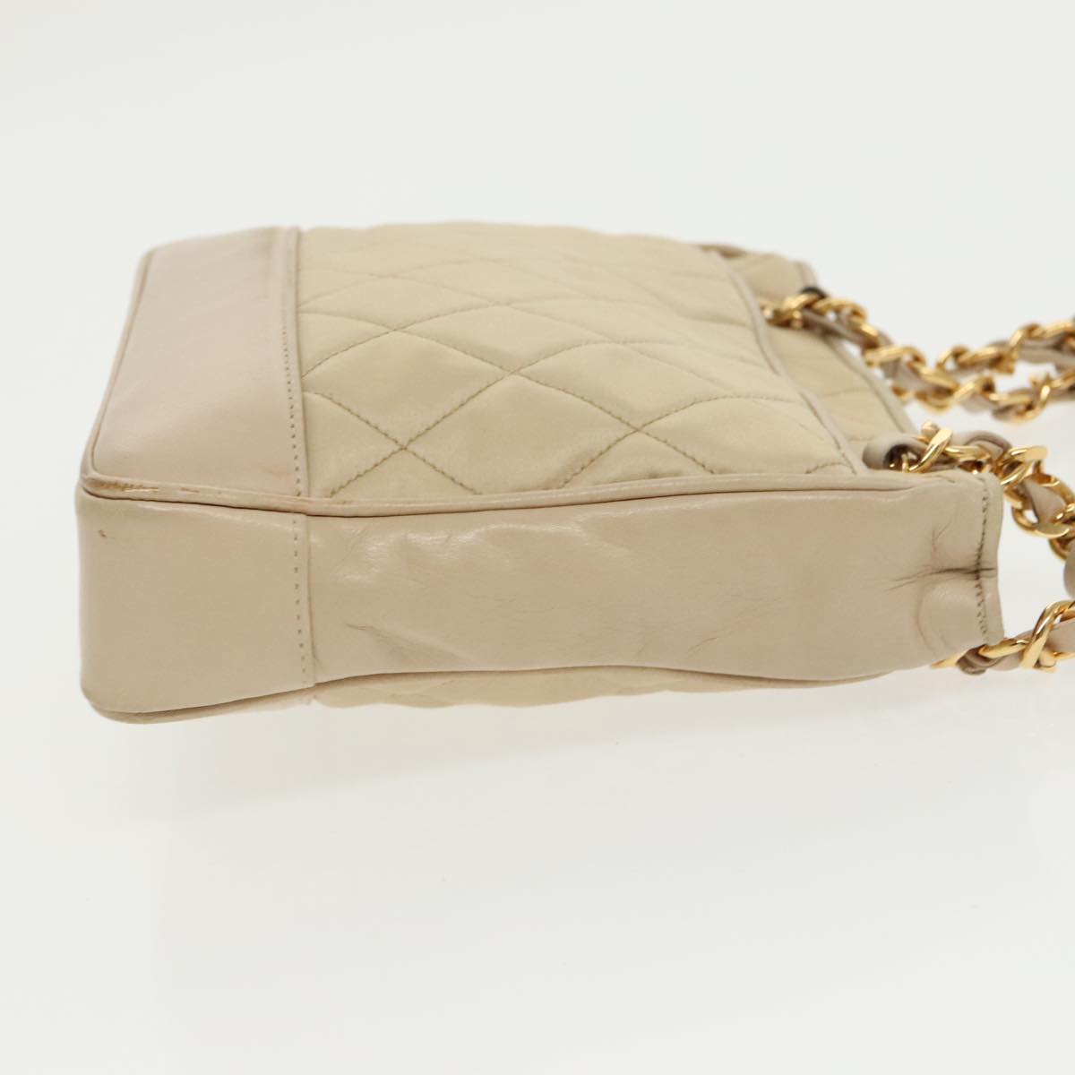 CHANEL Matelasse Chain Shoulder Bag Satin Beige Gold CC Auth ep6261