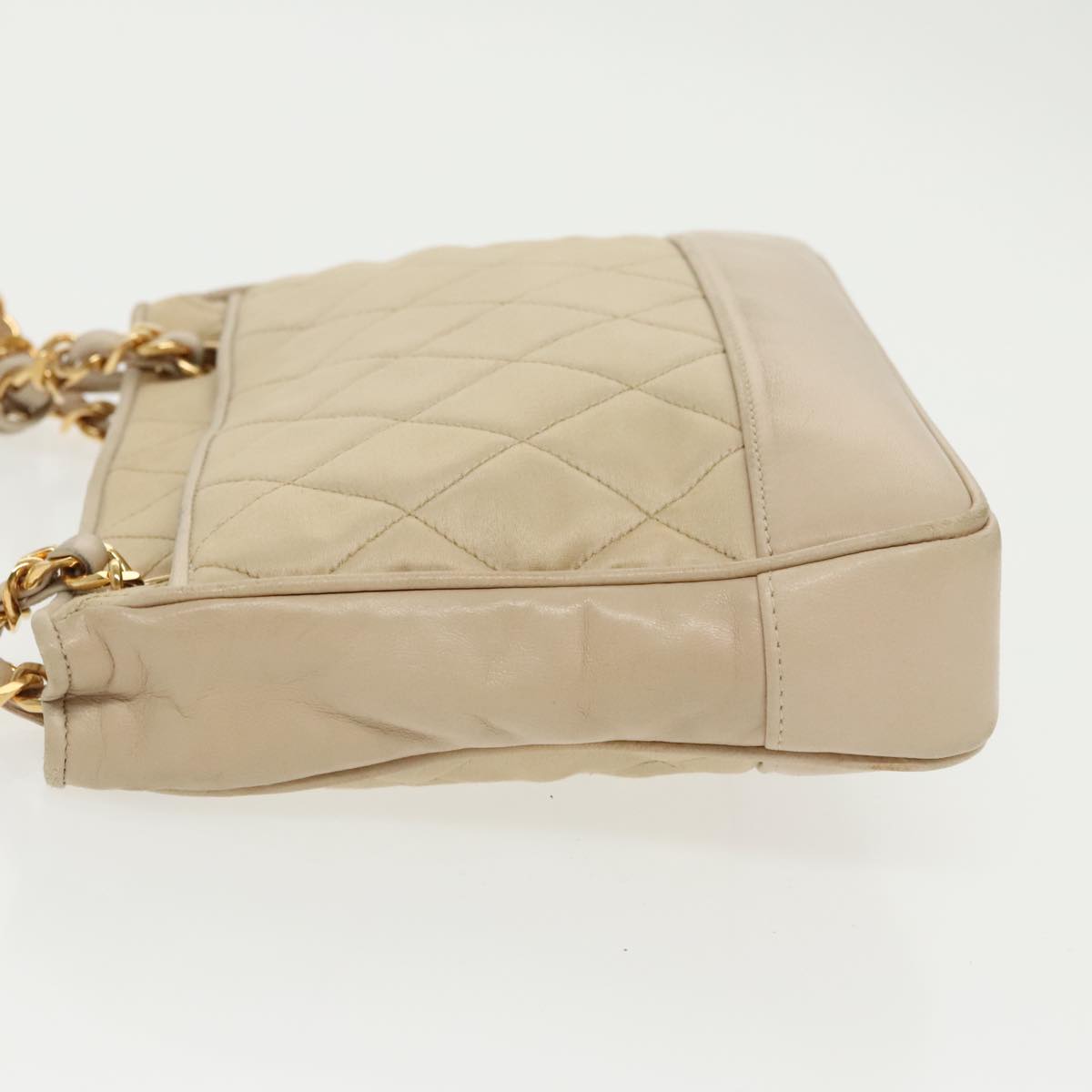 CHANEL Matelasse Chain Shoulder Bag Satin Beige Gold CC Auth ep6261