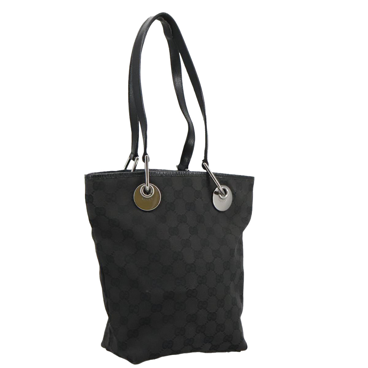 GUCCI GG Canvas Tote Bag Black Silver 120840 Auth ep6264