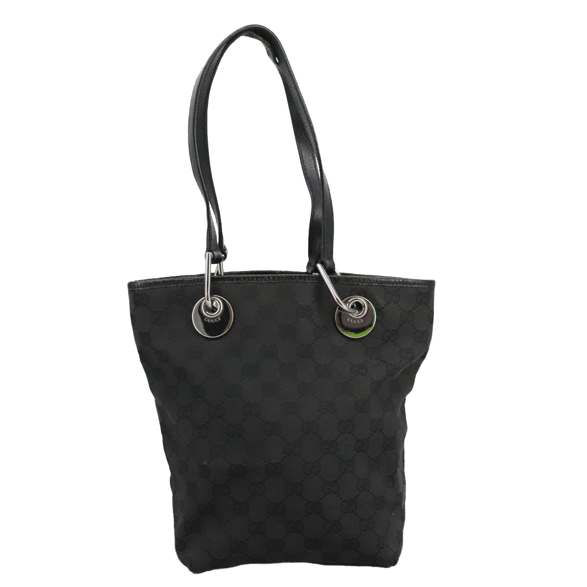 GUCCI GG Canvas Tote Bag Black Silver 120840 Auth ep6264