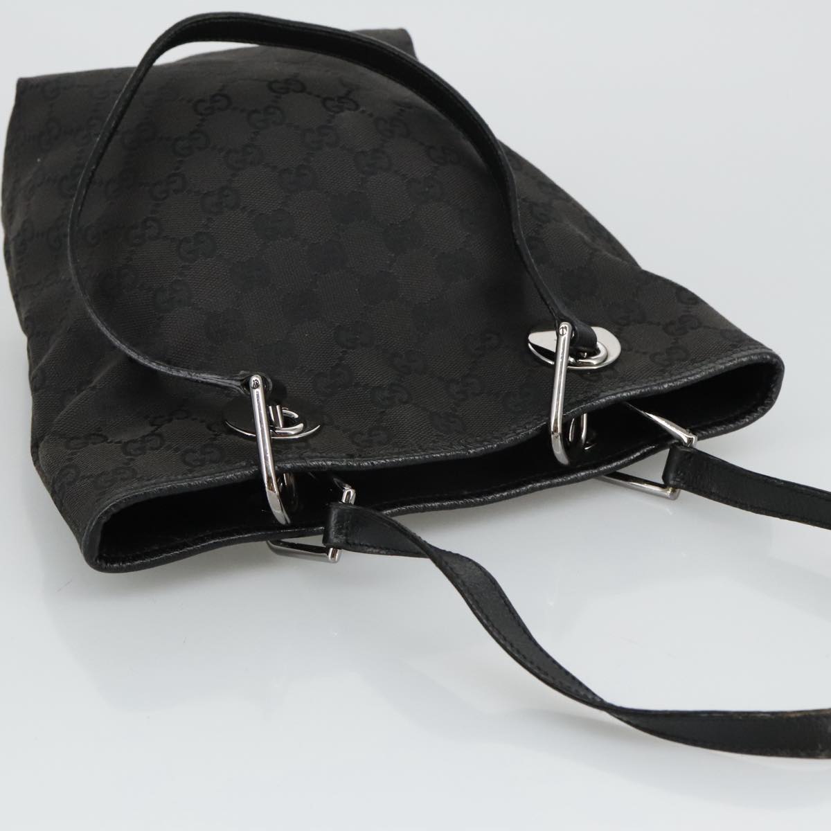 GUCCI GG Canvas Tote Bag Black Silver 120840 Auth ep6264