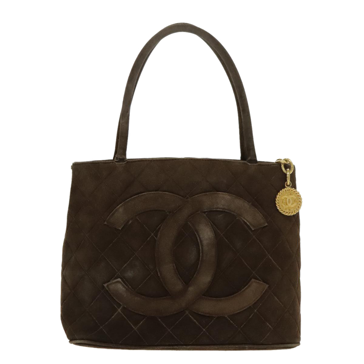 CHANEL COCO Mark Standard Tote Bag Suede Brown Gold CC Auth ep6266 - 0