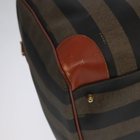 FENDI Pecan Canvas Boston Bag 2way Brown Black gold Auth ep6281