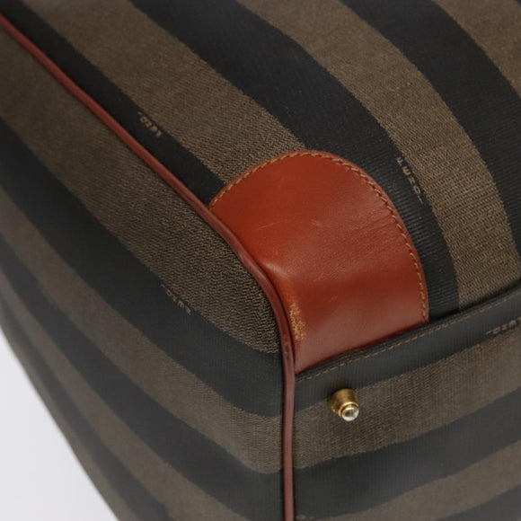 FENDI Pecan Canvas Boston Bag 2way Brown Black gold Auth ep6281