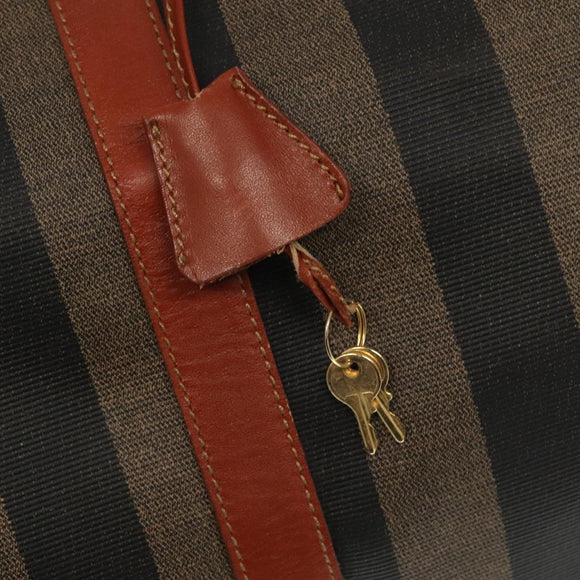 FENDI Pecan Canvas Boston Bag 2way Brown Black gold Auth ep6281