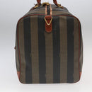FENDI Pecan Canvas Boston Bag 2way Brown Black gold Auth ep6281-3