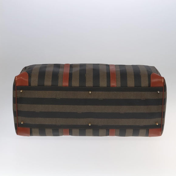 FENDI Pecan Canvas Boston Bag 2way Brown Black gold Auth ep6281