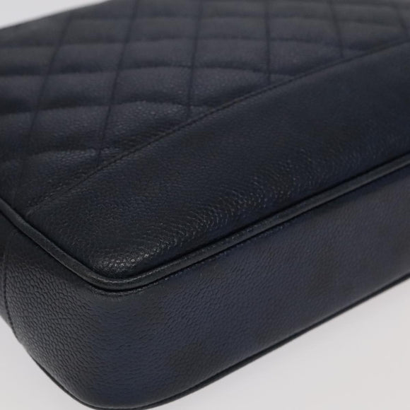 CHANEL Matelasse Chain Shoulder Bag Caviar Skin Navy Gold CC Auth ep6286