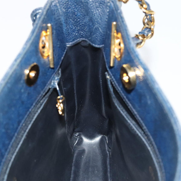 CHANEL Matelasse Chain Shoulder Bag Caviar Skin Navy Gold CC Auth ep6286