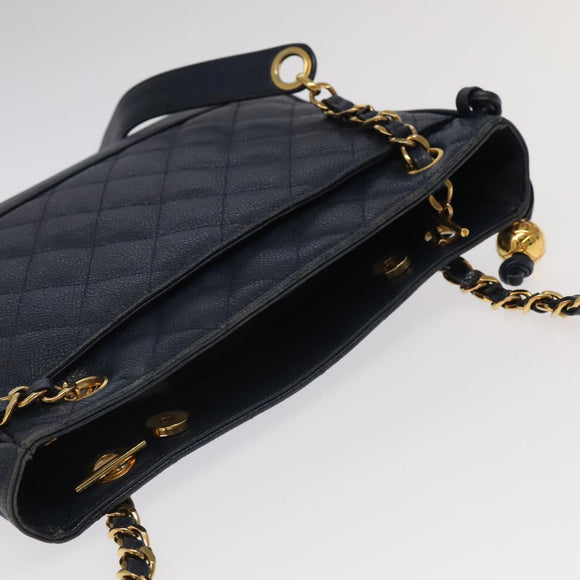 CHANEL Matelasse Chain Shoulder Bag Caviar Skin Navy Gold CC Auth ep6286