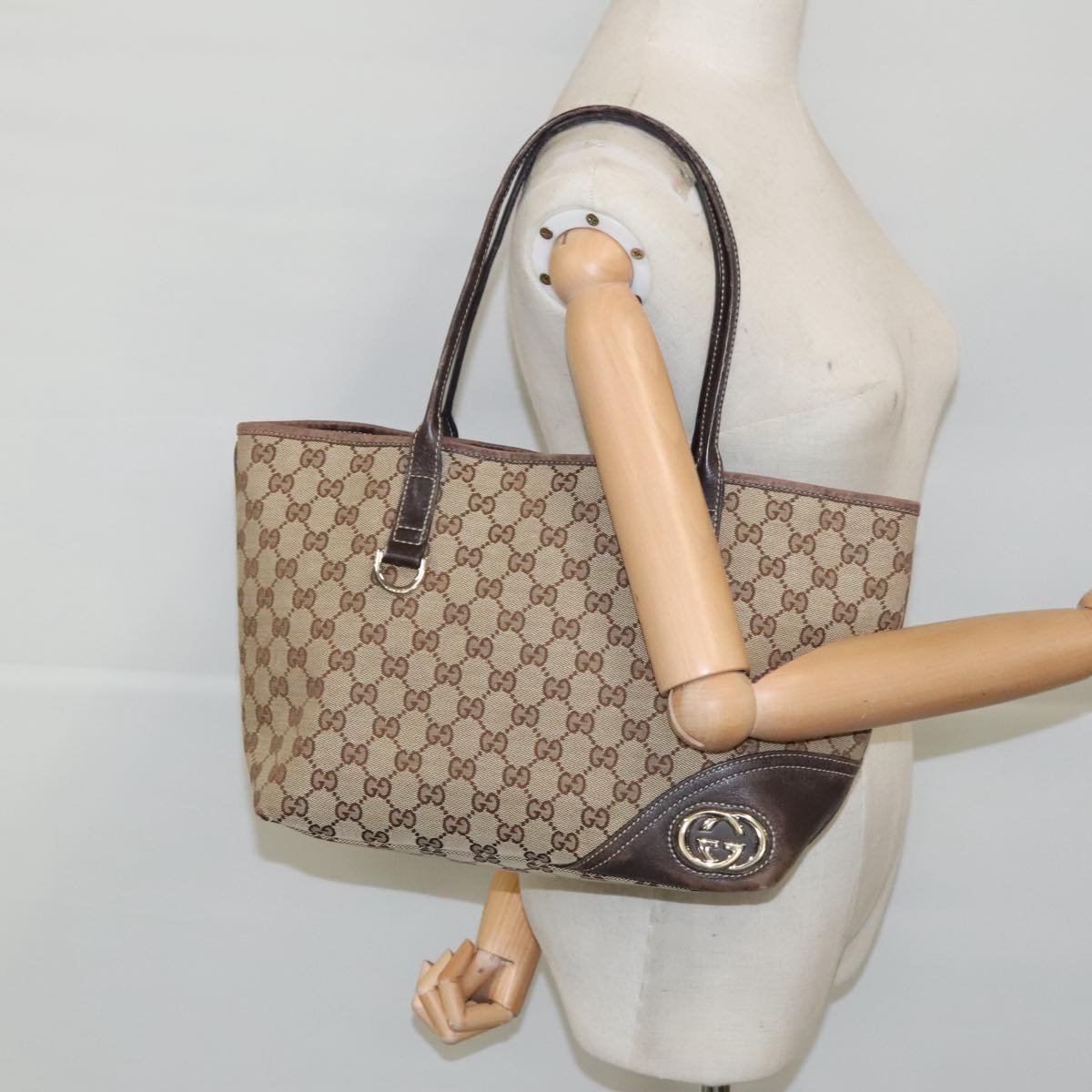 GUCCI GG Canvas Tote Bag Beige 169945 Auth ep6291