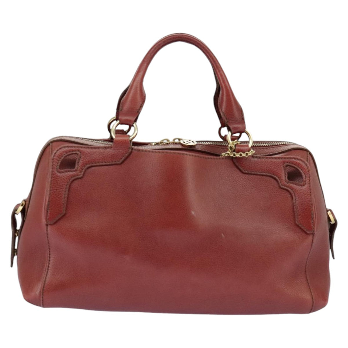 CARTIER Hand Bag Leather 2way Red Gold Auth ep6295