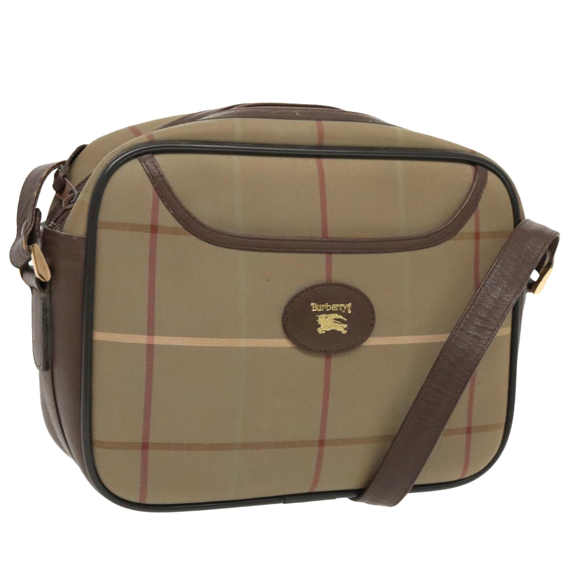 Burberrys Nova Check Shoulder Bag Canvas Gold Brown Auth ep6301