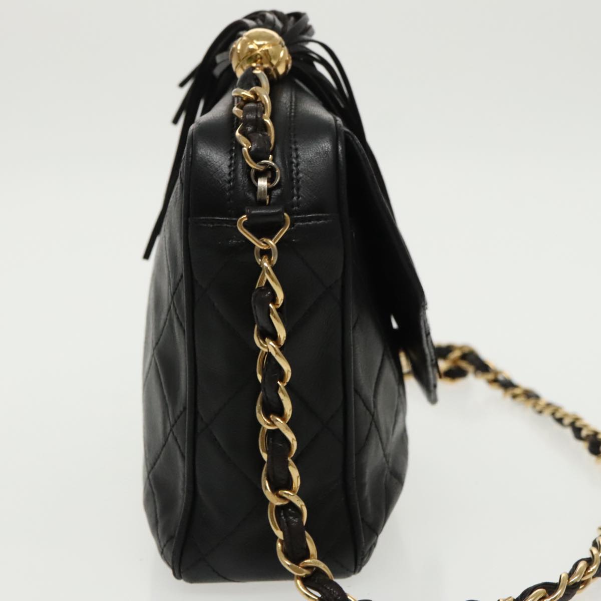 CHANEL Matelasse Chain Shoulder Bag Lamb Skin Black Gold CC Auth ep6305