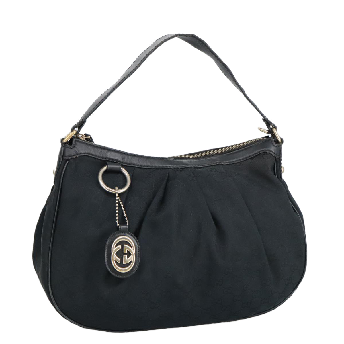 GUCCI GG Canvas Shoulder Bag Black Gold 232955 Auth ep6310