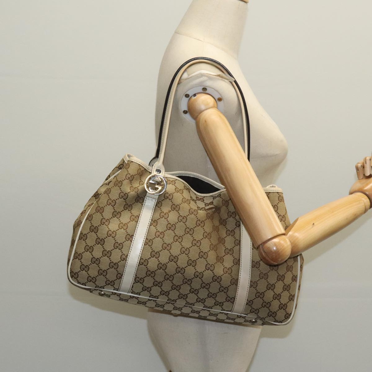 GUCCI GG Canvas GG Twins Tote Bag Beige Gold 232957 Auth ep6314