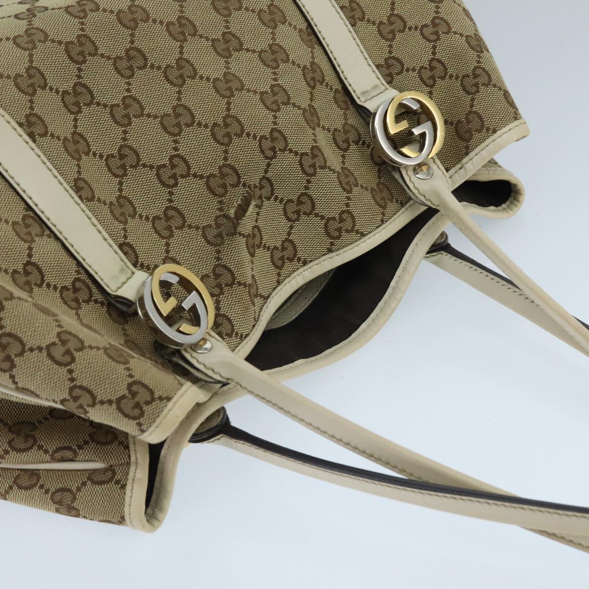 GUCCI GG Canvas GG Twins Tote Bag Beige Gold 232957 Auth ep6314