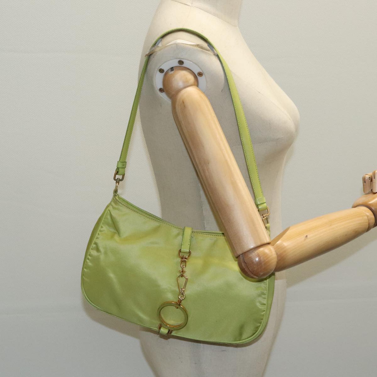 PRADA Shoulder Bag Nylon Green Gold Auth ep6315