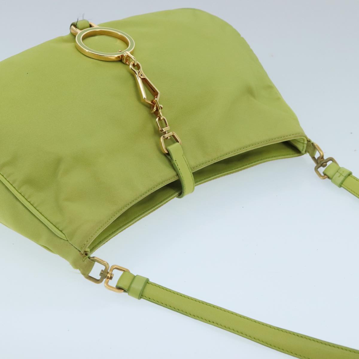 PRADA Shoulder Bag Nylon Green Gold Auth ep6315