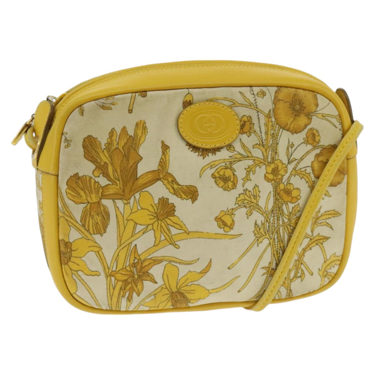 GUCCI Flora Shoulder Bag Canvas Yellow Gold 007 113 0068 Auth ep6321