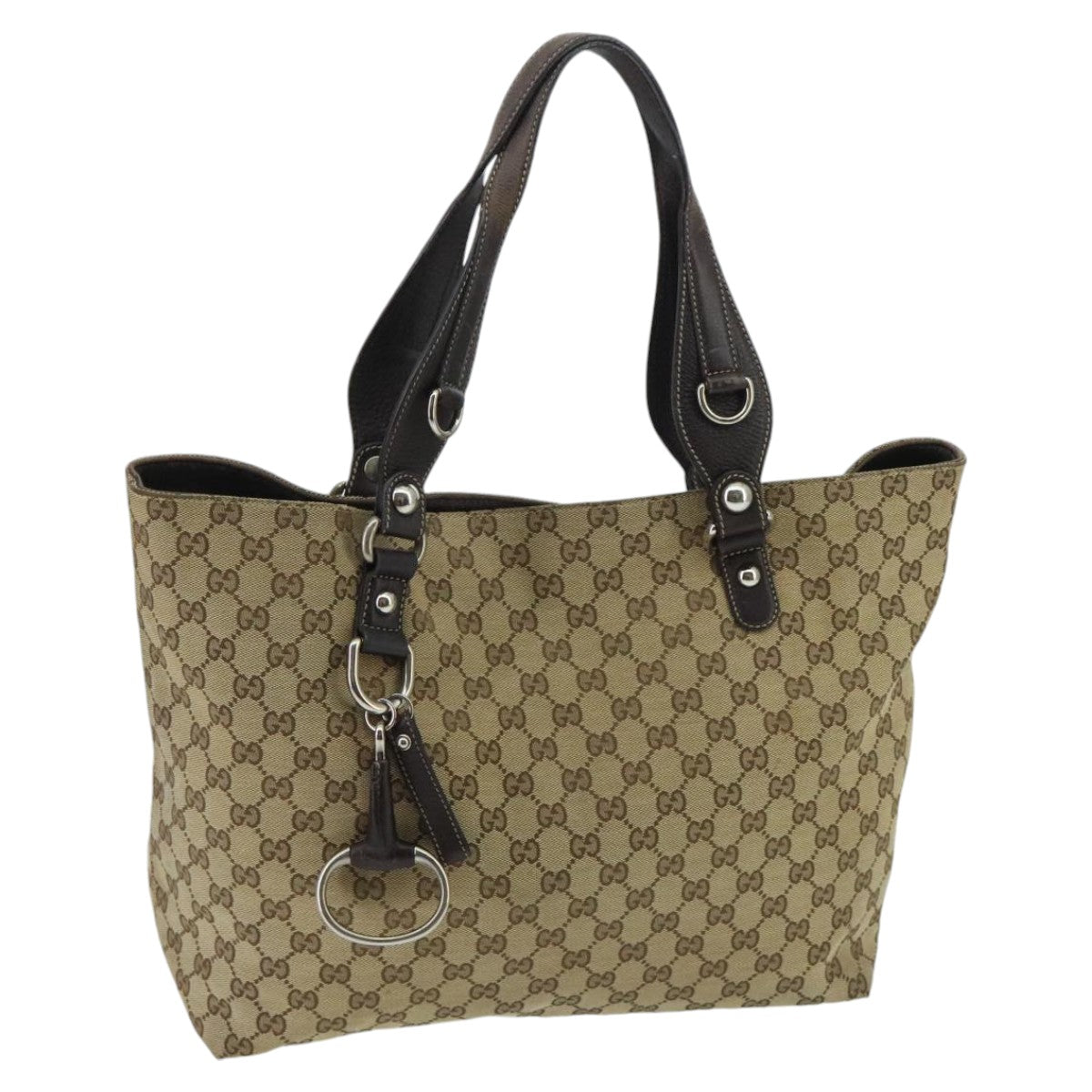 GUCCI GG Canvas Tote Bag Beige Silver 229852 Auth ep6330