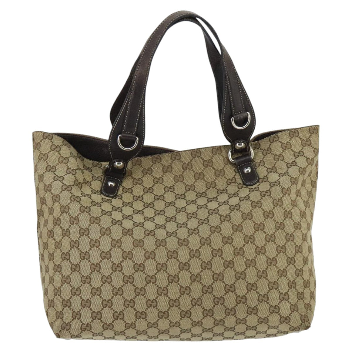 GUCCI GG Canvas Tote Bag Beige Silver 229852 Auth ep6330