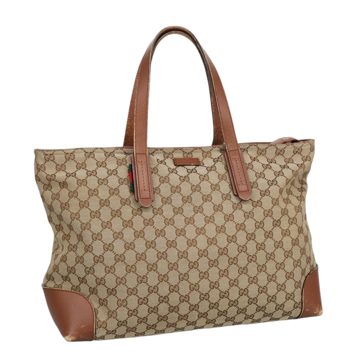 GUCCI GG Canvas Tote Bag Beige Silver 308928 Auth ep6333