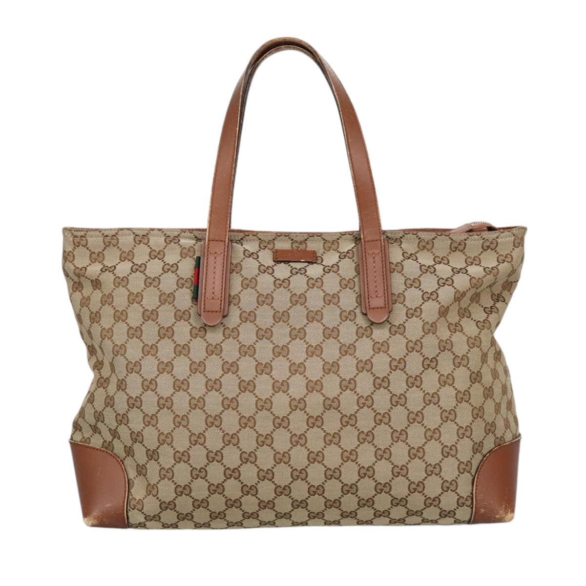 GUCCI GG Canvas Tote Bag Beige Silver 308928 Auth ep6333