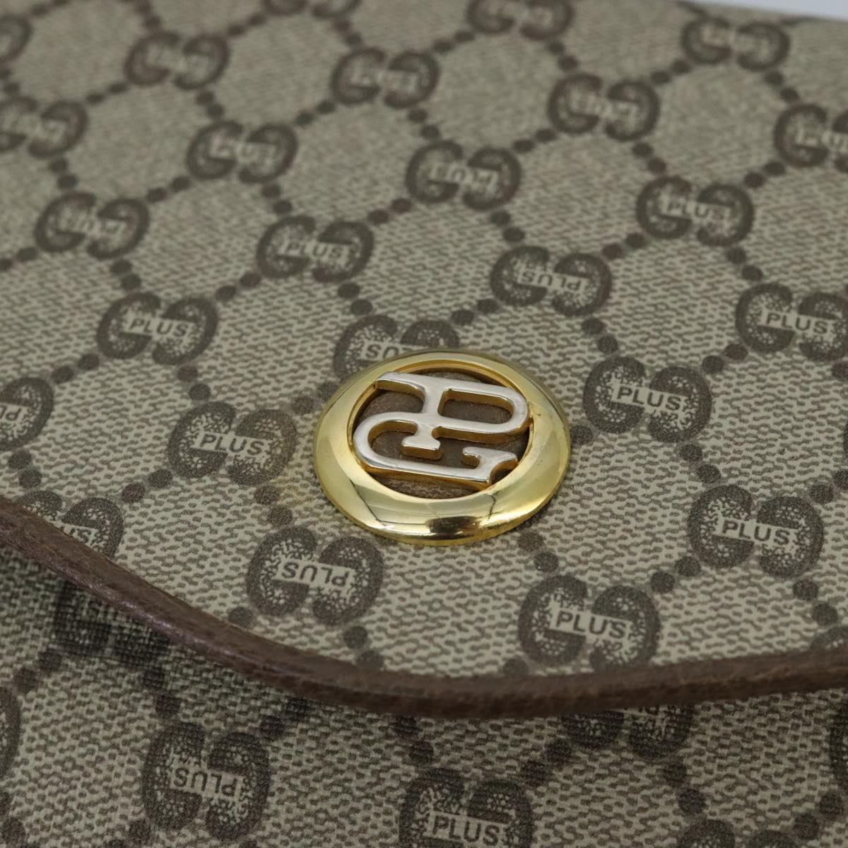 GUCCI GG Plus Supreme Shoulder Bag PVC Beige Gold Auth ep6338