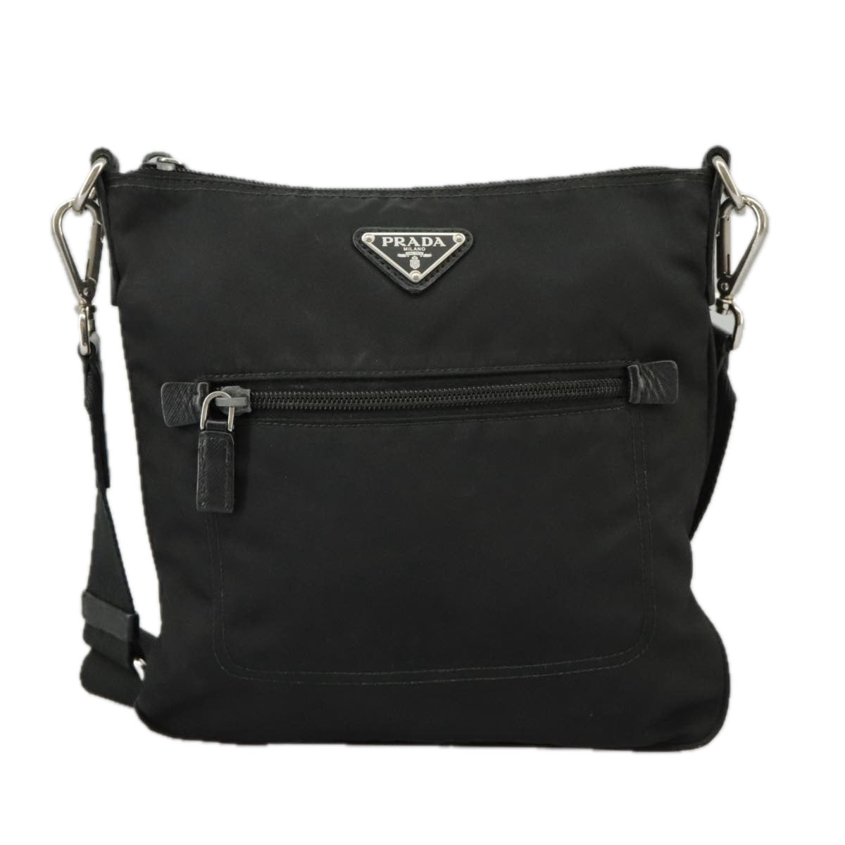 PRADA Shoulder Bag Nylon Black Silver Auth ep6341