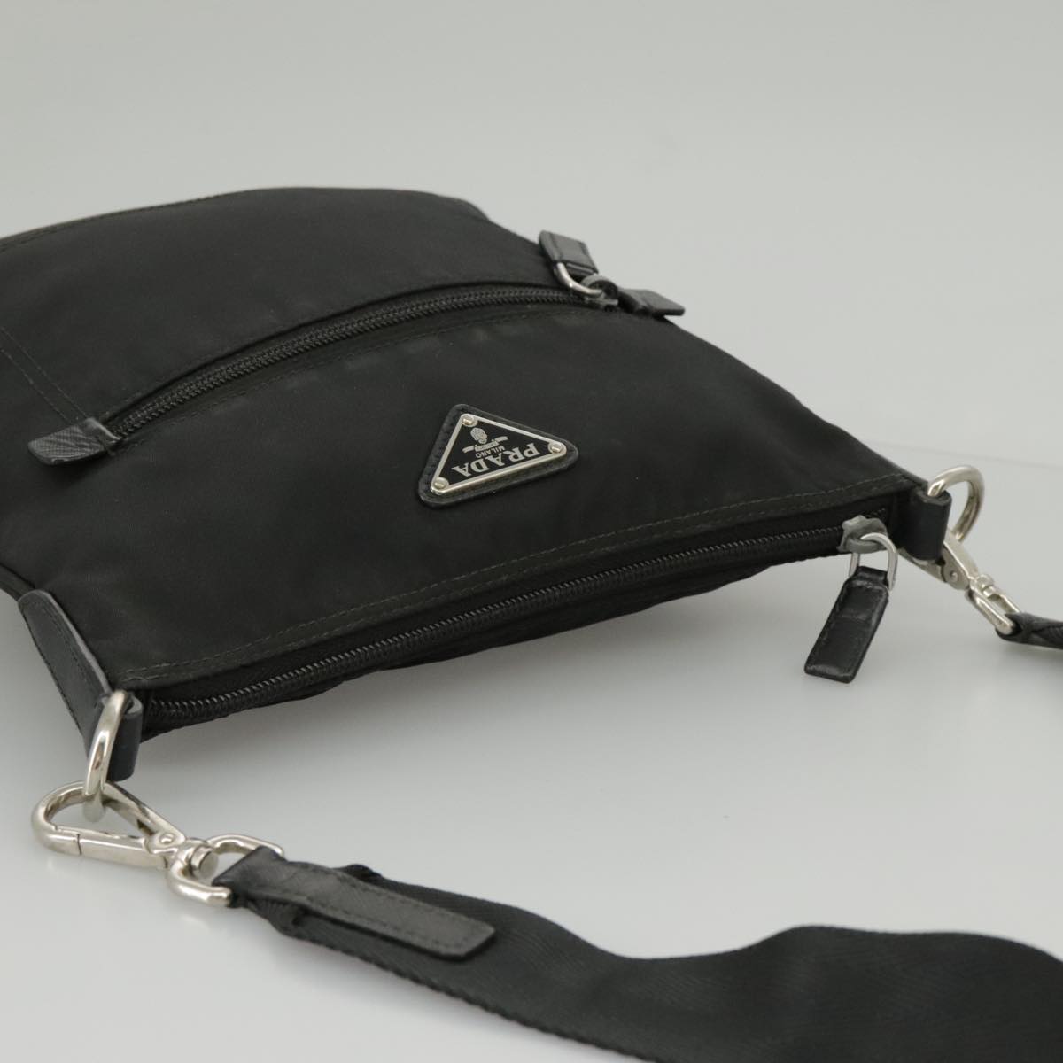 PRADA Shoulder Bag Nylon Black Silver Auth ep6341