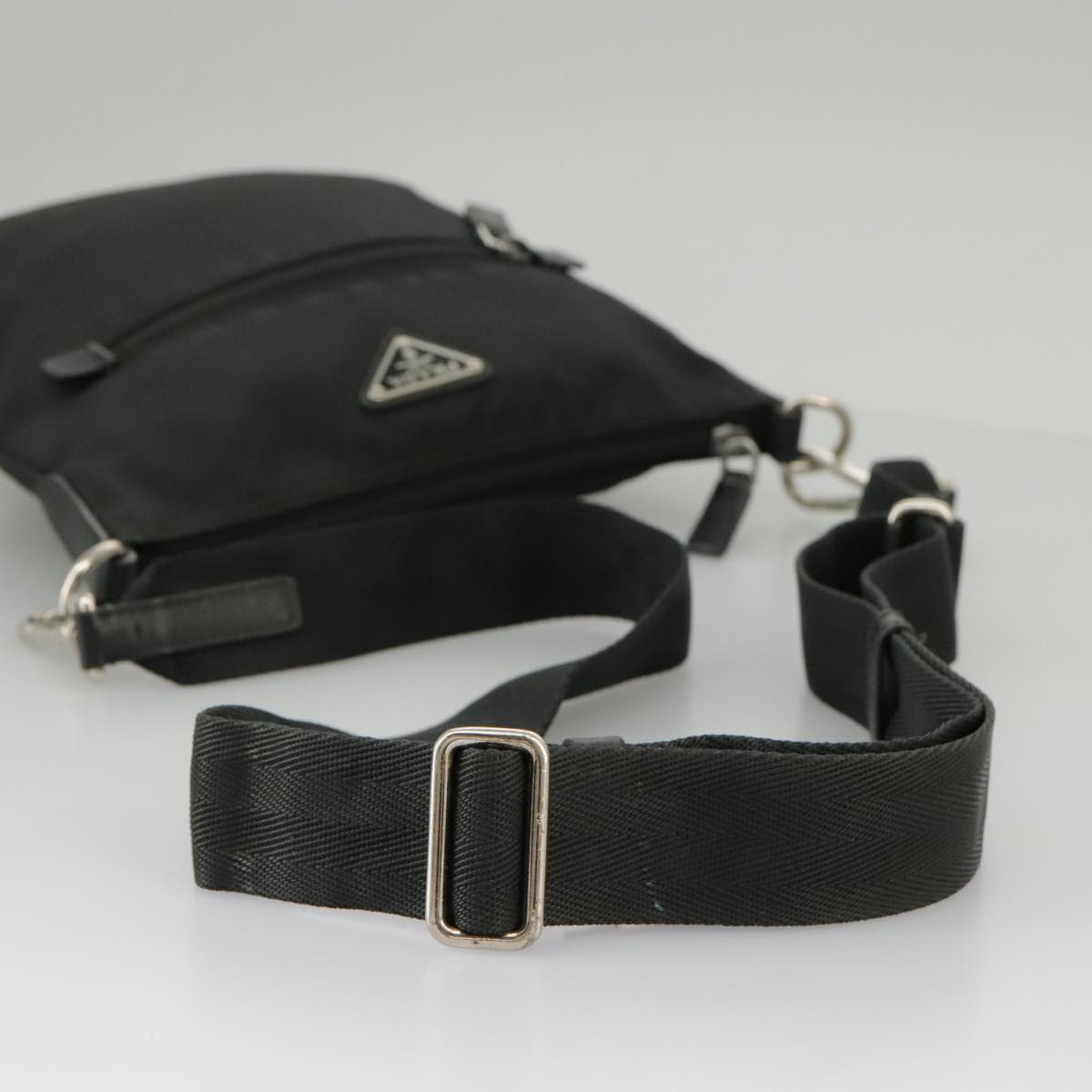 PRADA Shoulder Bag Nylon Black Silver Auth ep6341