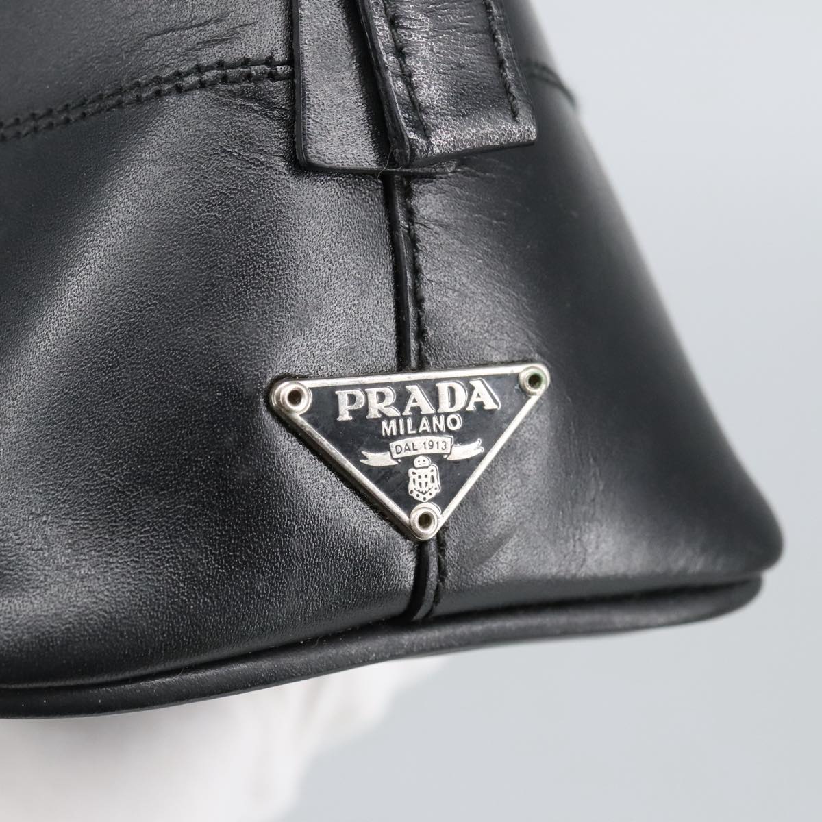 PRADA Hand Bag Leather Black Silver Auth ep6344