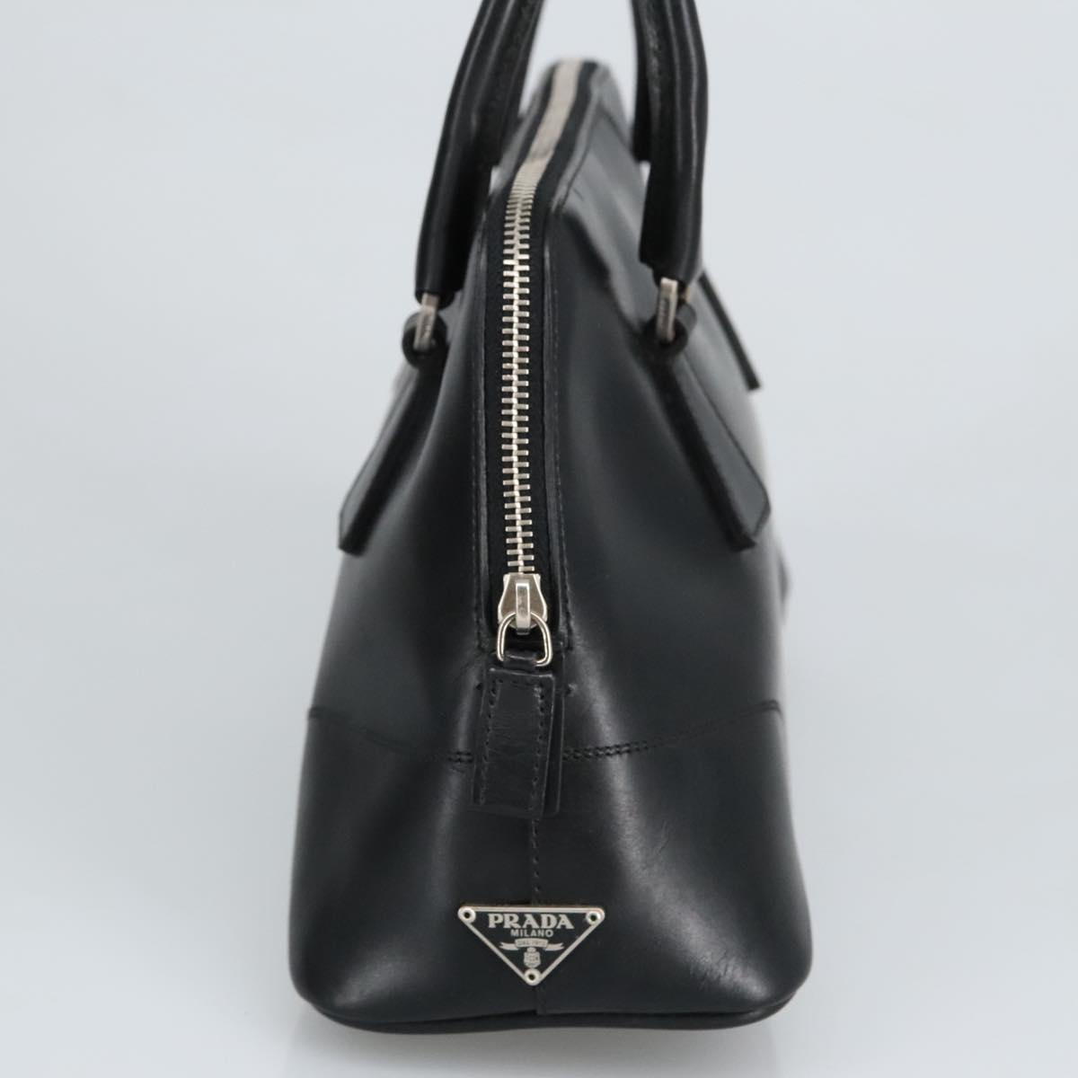 PRADA Hand Bag Leather Black Silver Auth ep6344