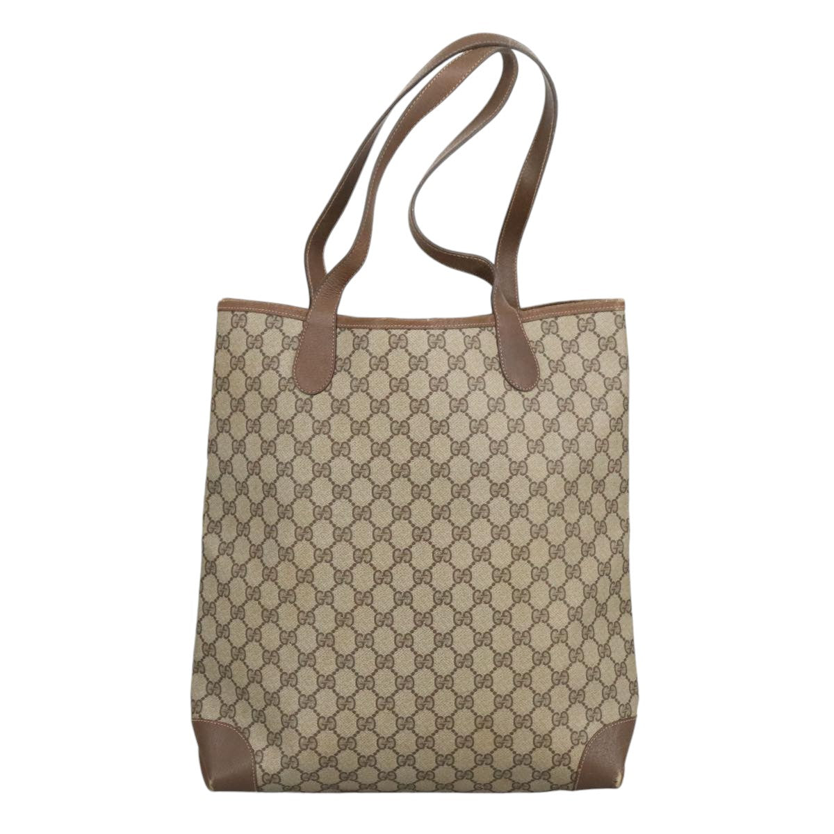 GUCCI GG Supreme Web Sherry Line Interlocking Tote Bag PVC Beige Auth ep6353 - 0