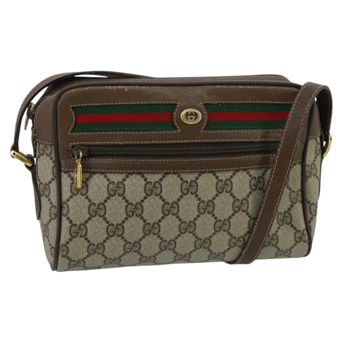 GUCCI GG Supreme Web Sherry Line Shoulder Bag PVC Beige Red Green Auth ep6358