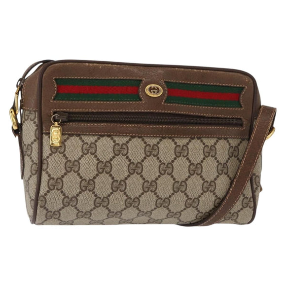 GUCCI GG Supreme Web Sherry Line Shoulder Bag PVC Beige Red Green Auth ep6358
