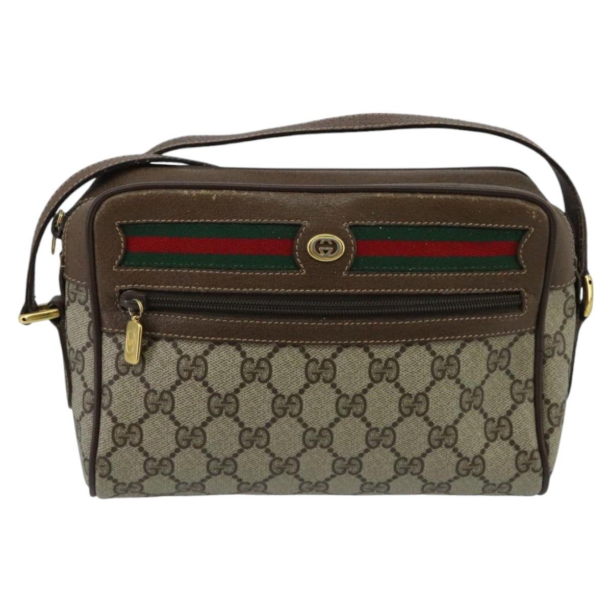 GUCCI GG Supreme Web Sherry Line Shoulder Bag PVC Beige Red Green Auth ep6358