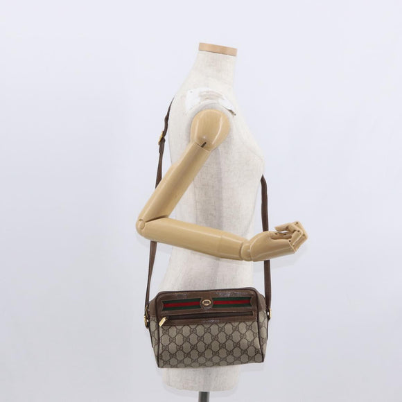 GUCCI GG Supreme Web Sherry Line Shoulder Bag PVC Beige Red Green Auth ep6358