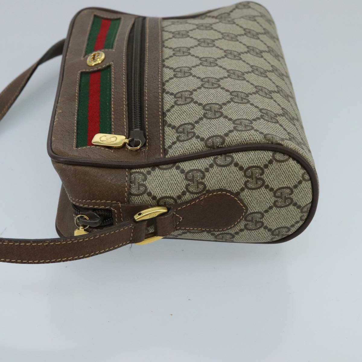 GUCCI GG Supreme Web Sherry Line Shoulder Bag PVC Beige Red Green Auth ep6358