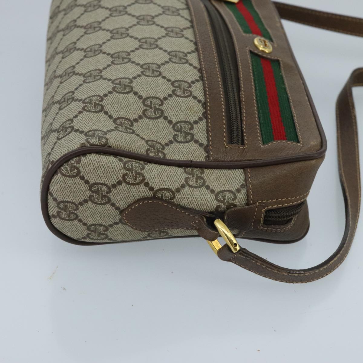 GUCCI GG Supreme Web Sherry Line Shoulder Bag PVC Beige Red Green Auth ep6358