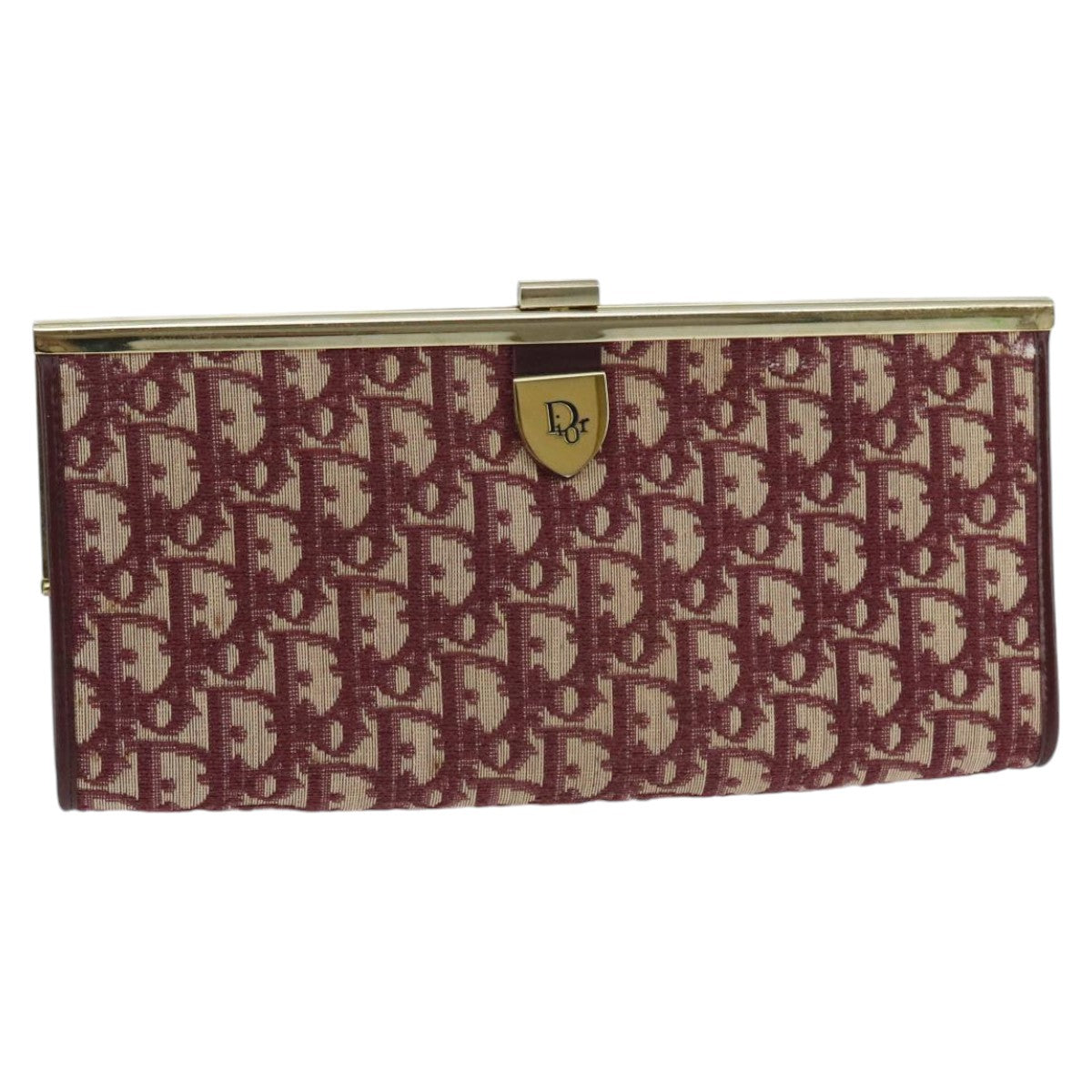 Christian Dior Trotter Canvas Clutch Bag Red Gold Auth ep6369