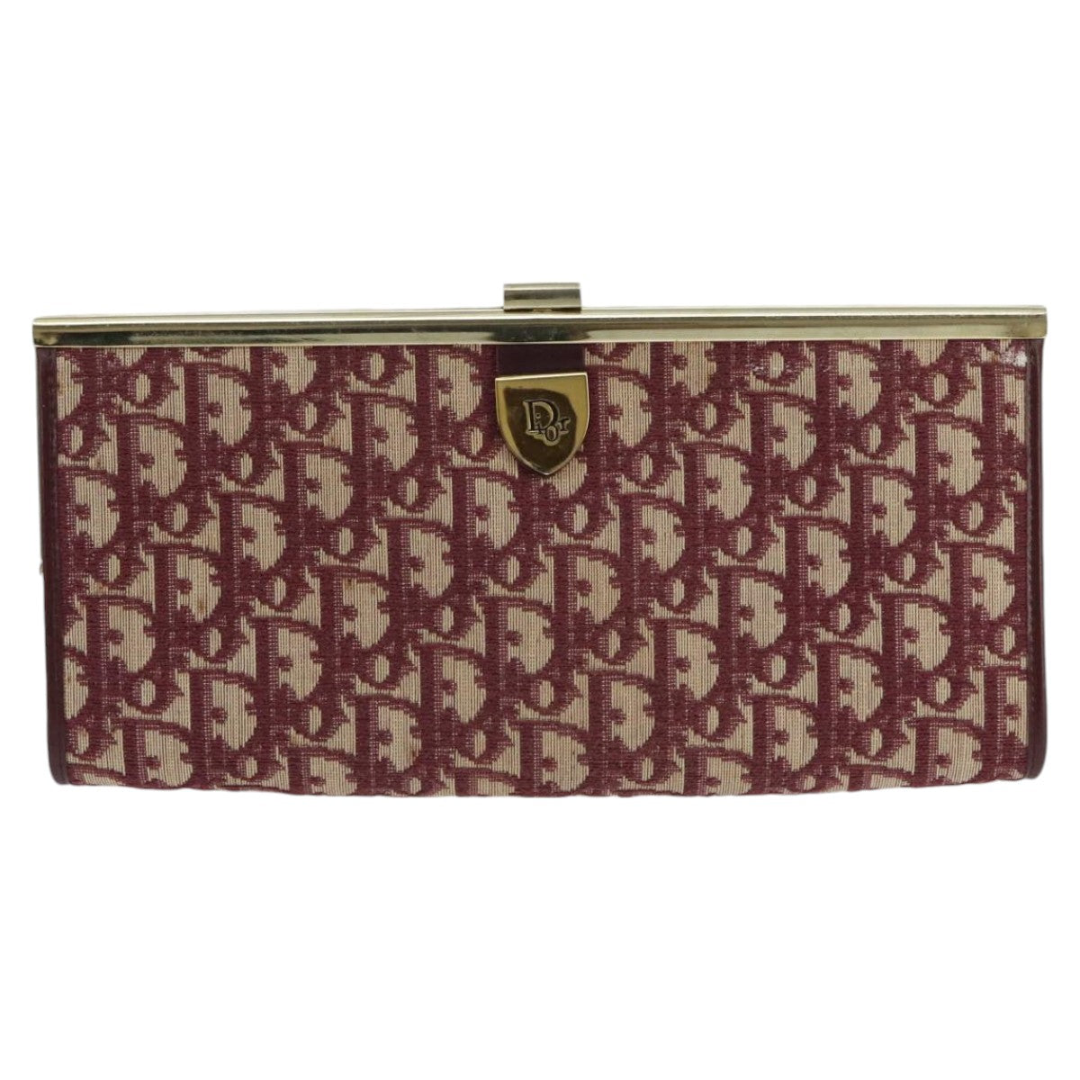 Christian Dior Trotter Canvas Clutch Bag Red Gold Auth ep6369