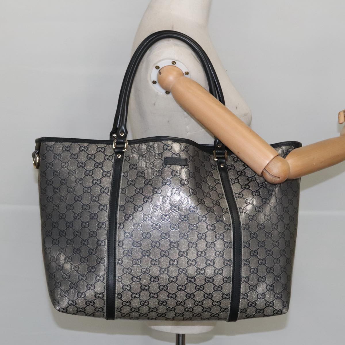 GUCCI GG Crystal Tote Bag Navy Gold 197954 Auth ep6395